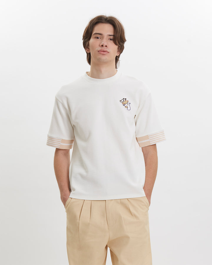CONTRAST CUFF T-SHIRT WITH LOGO EMBROIDERED