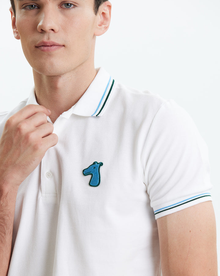 STRIPE COLLAR POLO SHIRT WITH LOGO EMBROIDERED