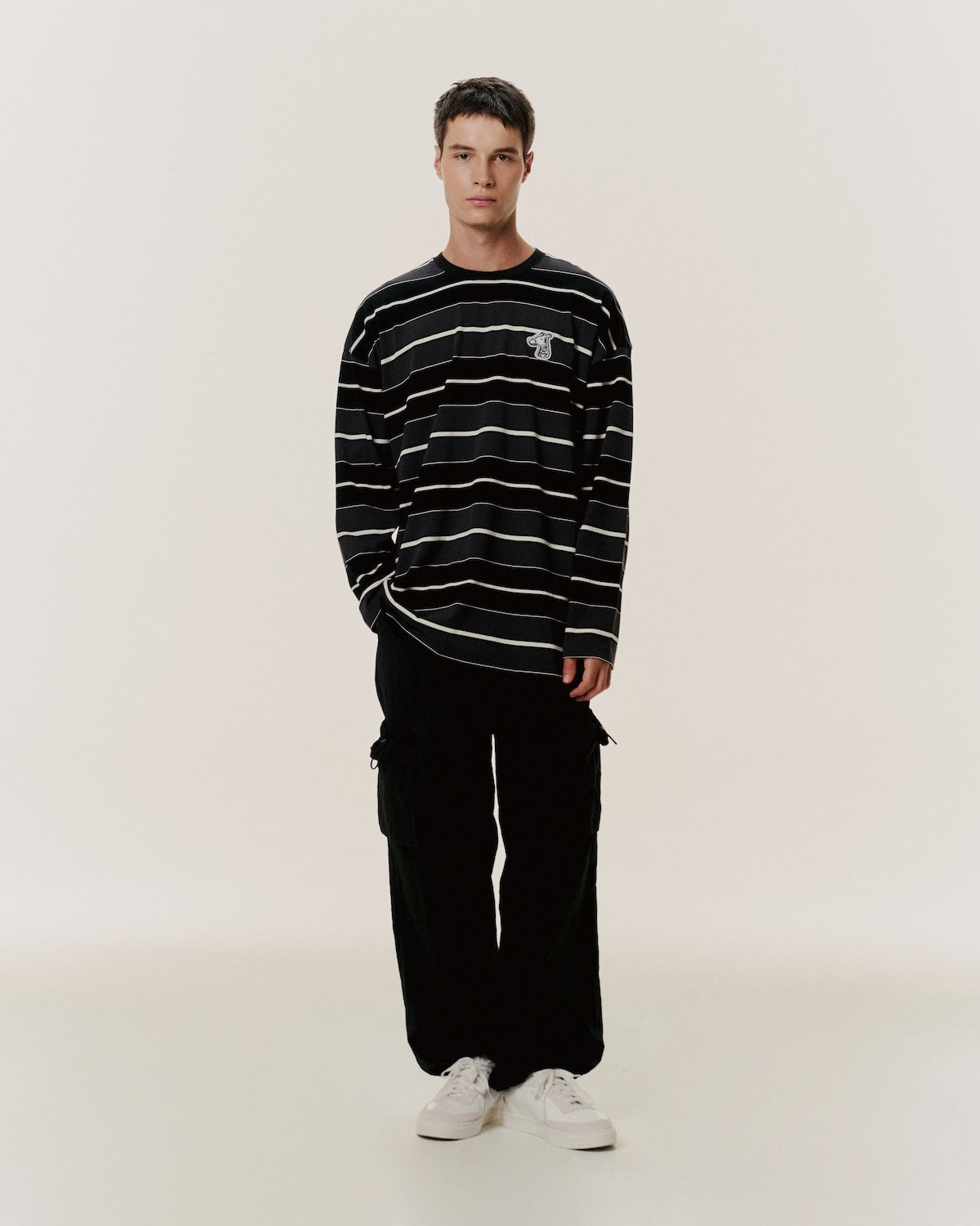 LONG SLEEVE STRIPED T-SHIRT WITH  LOGO EMBROIDERED