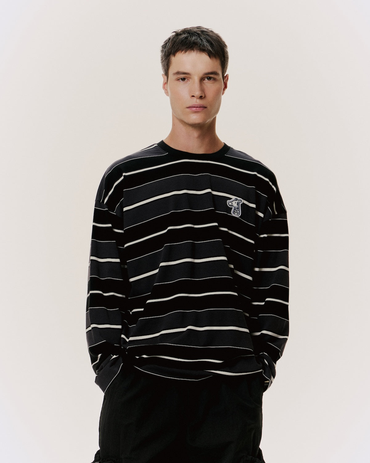 LONG SLEEVE STRIPED T-SHIRT WITH  LOGO EMBROIDERED