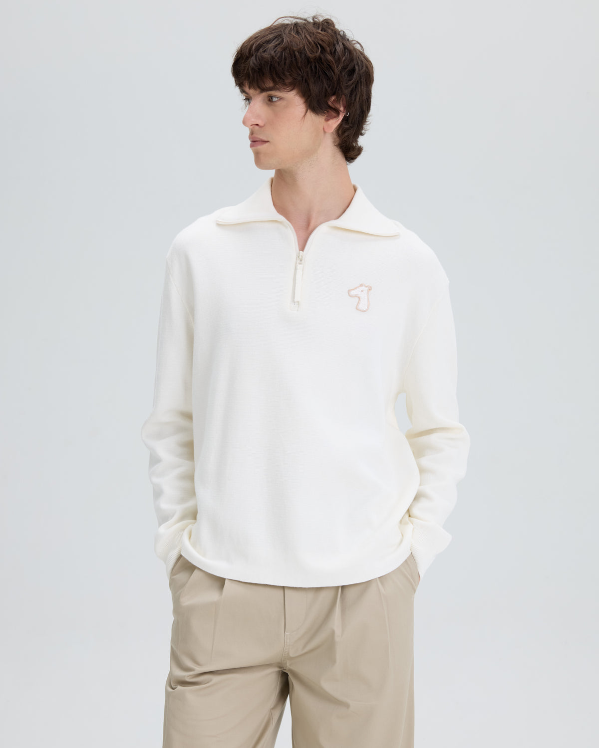 ZIP SWEATER WITH LOGO EMBROIDERED