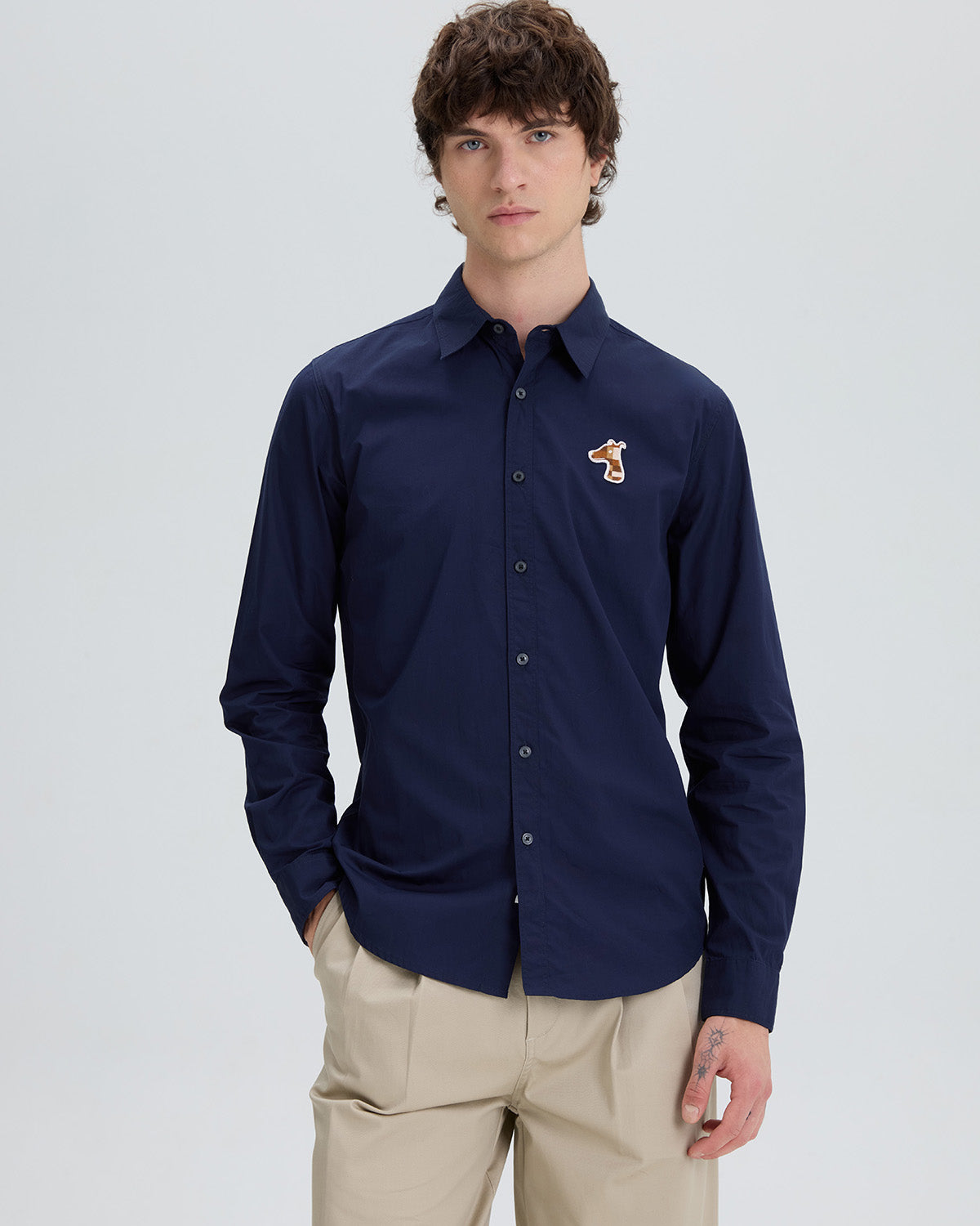 POPLIN SLIM SHIRT WITH LOGO EMBROIDERED