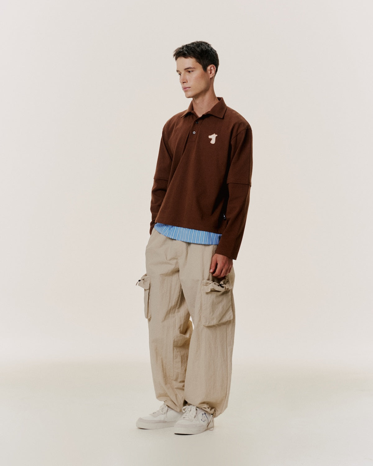 DOUBLE LAYERED LONG-SLEEVE POLO SHIRT WITH LOGO EMBROIDERED