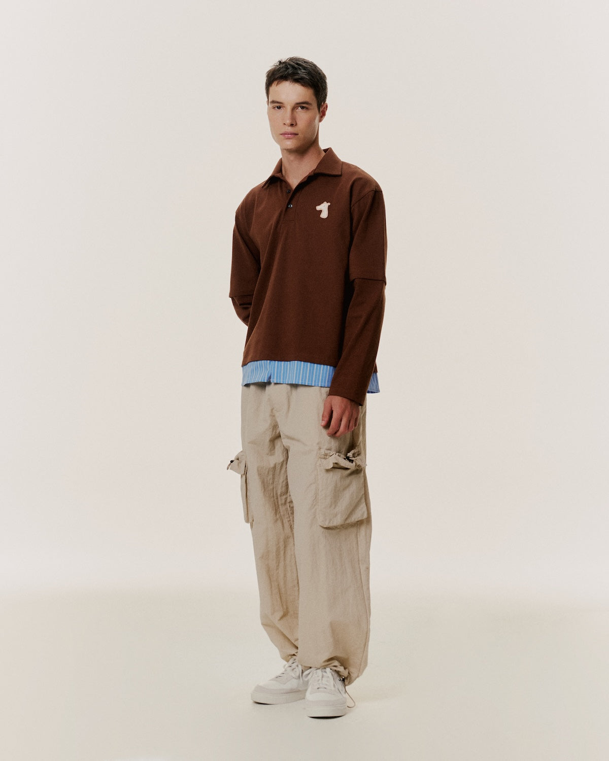 DOUBLE LAYERED LONG-SLEEVE POLO SHIRT WITH LOGO EMBROIDERED