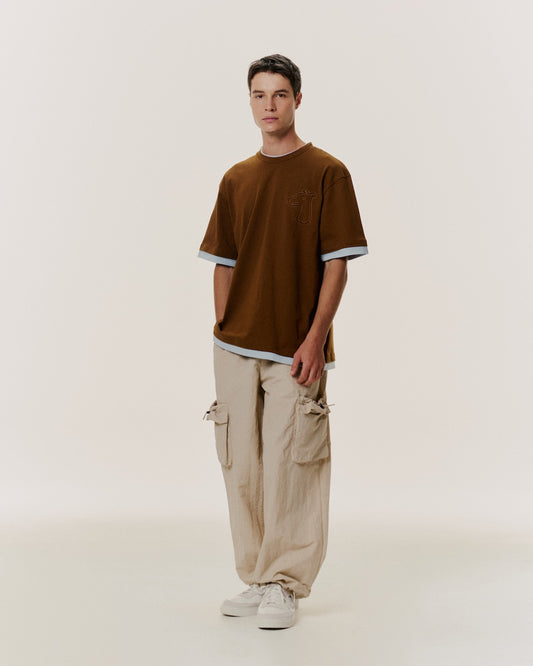 DOUBLE LAYERED T-SHIRT WITH LOGO EMBROIDERED
