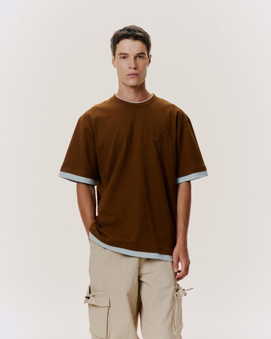 DOUBLE LAYERED T-SHIRT WITH LOGO EMBROIDERED
