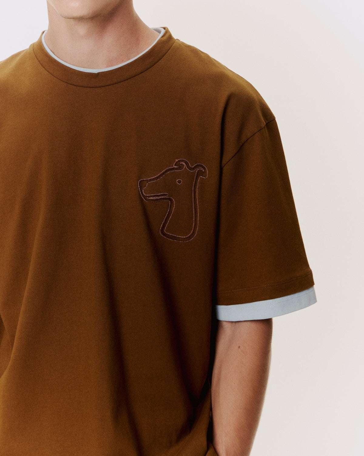 DOUBLE LAYERED T-SHIRT WITH LOGO EMBROIDERED