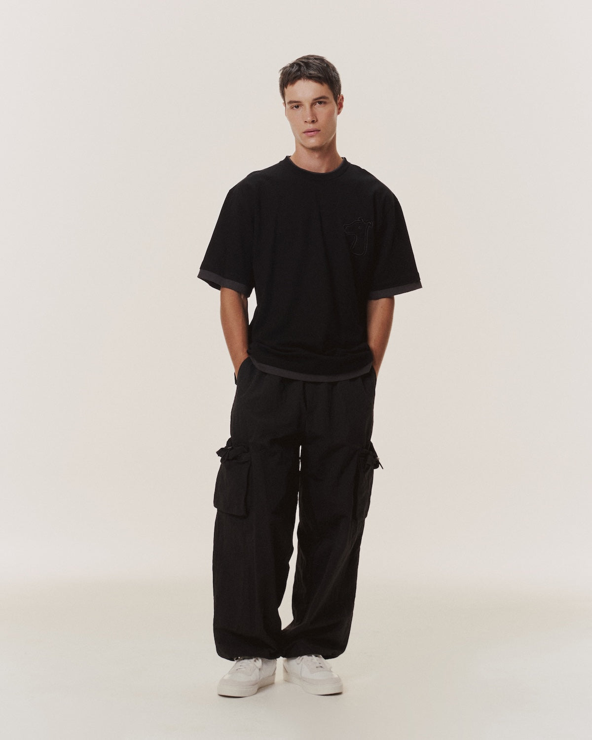 DOUBLE LAYERED T-SHIRT WITH LOGO EMBROIDERED