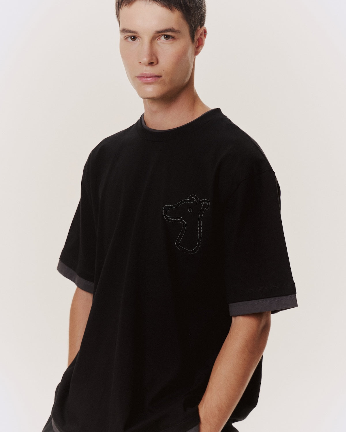 DOUBLE LAYERED T-SHIRT WITH LOGO EMBROIDERED