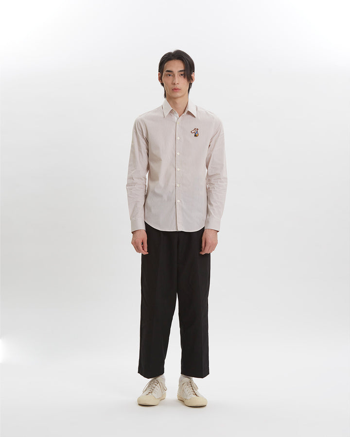 เสื้อเชิ้ตผ้าป๊อปปลินลายทางพร้อมปักโลโก้