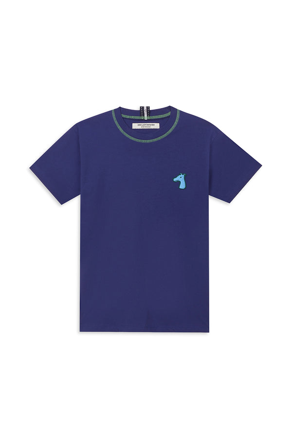 CONTRAST STITCHING COLLAR T-SHIRT WITH LOGO EMBROIDERED