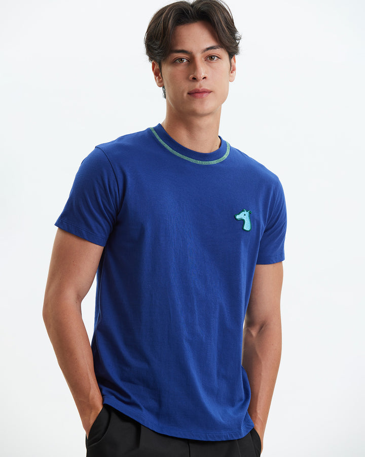 CONTRAST STITCHING COLLAR T-SHIRT WITH LOGO EMBROIDERED