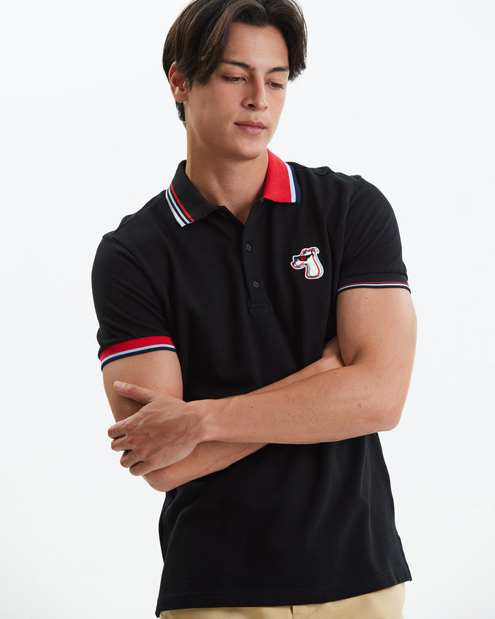 CONTRAST COLLAR POLO SHIRT WITH LOGO EMBROIDERED