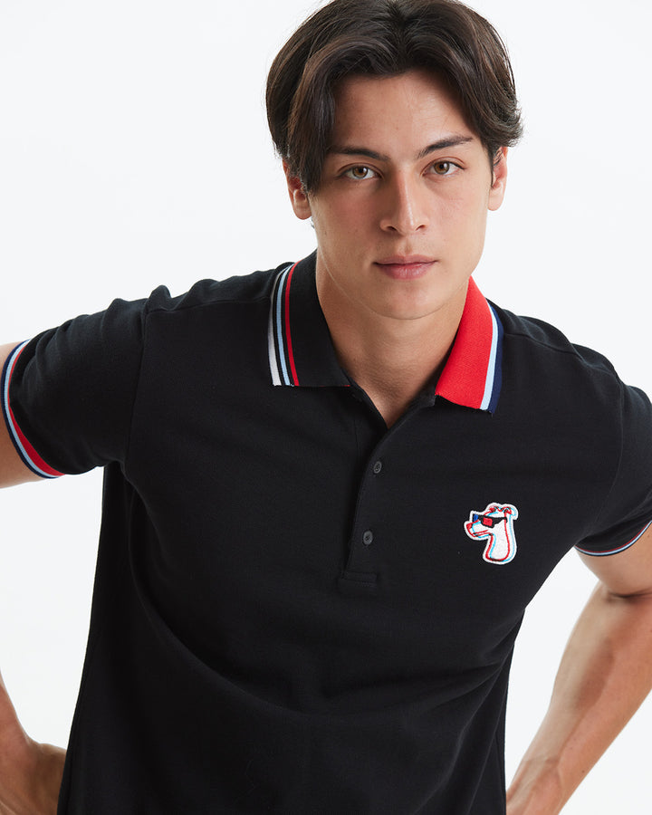 CONTRAST COLLAR POLO SHIRT WITH LOGO EMBROIDERED