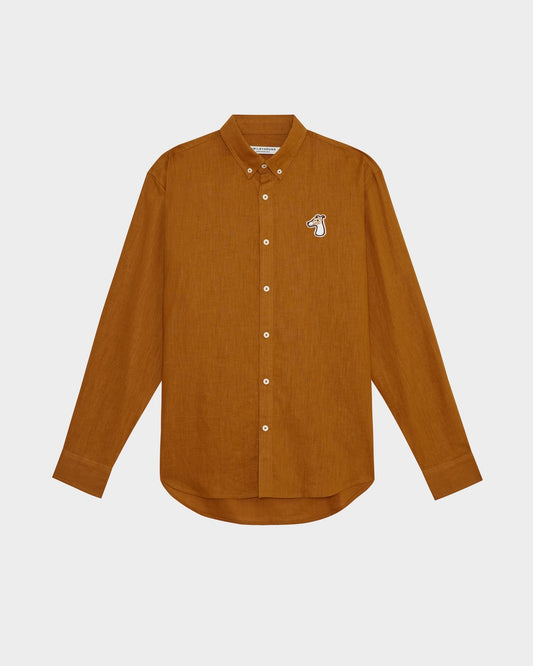 LINEN-BLEND REGULAR SHIRT WITH LOGO EMBROIDERED
