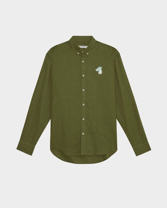 LINEN-BLEND REGULAR SHIRT WITH LOGO EMBROIDERED