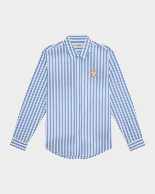 STRIPED-POPLIN SLIM SHIRT WITH LOGO EMBROIDERED