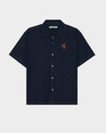 SMILEYHOUND CAMP COLLAR DENIM LEATHER PATCH LOGO SHIRT