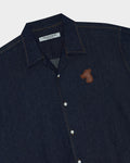 SMILEYHOUND CAMP COLLAR DENIM LEATHER PATCH LOGO SHIRT