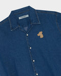SMILEYHOUND CAMP COLLAR DENIM LEATHER PATCH LOGO SHIRT