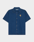 SMILEYHOUND CAMP COLLAR DENIM LEATHER PATCH LOGO SHIRT
