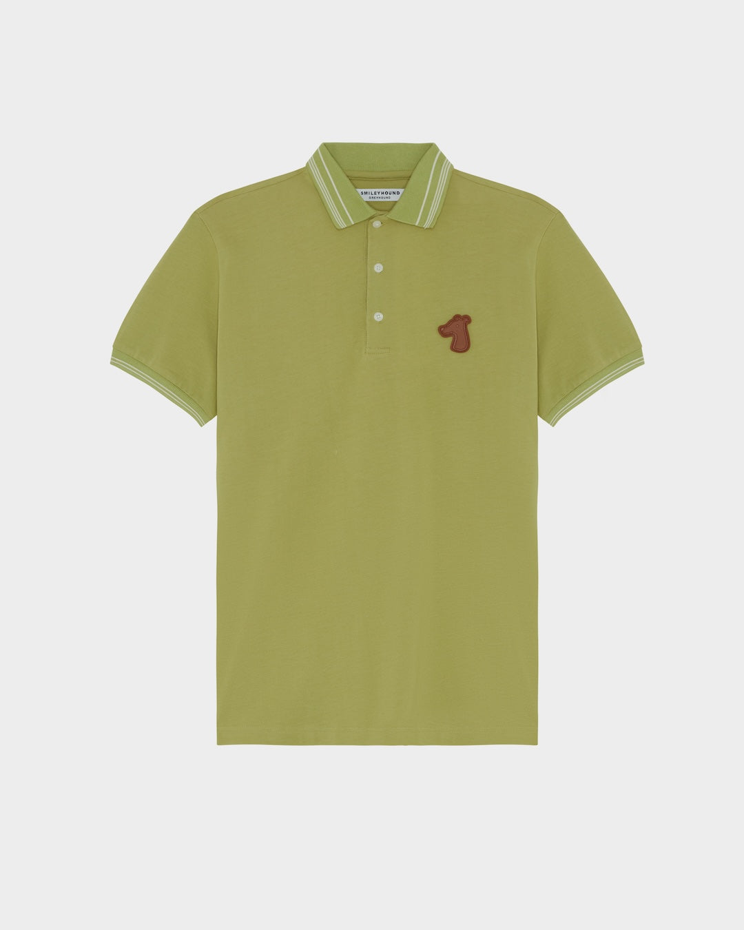 SMILEYHOUND STRIPED RIB COLLAR POLO WITH LEATHER PATCH