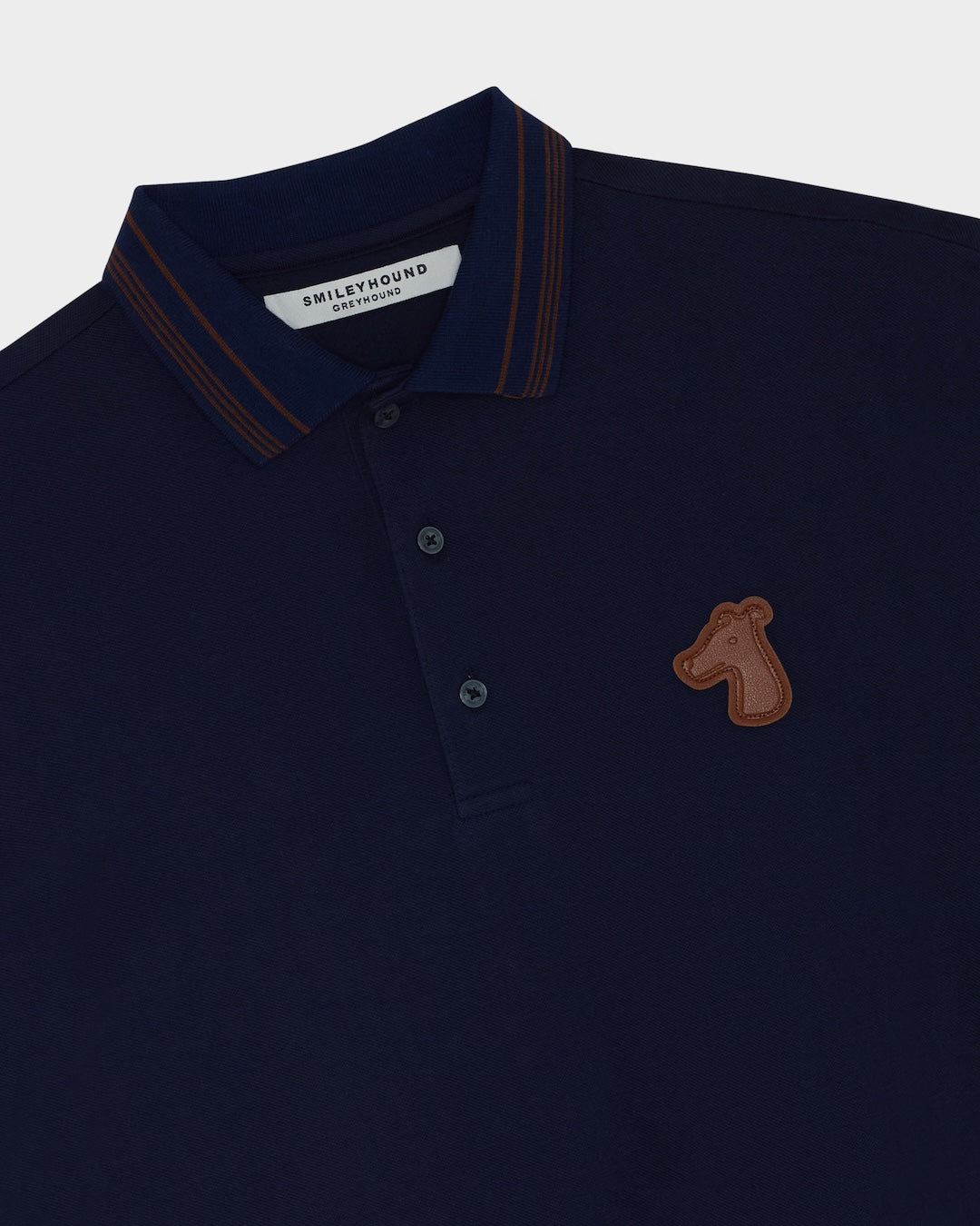 SMILEYHOUND STRIPED RIB COLLAR POLO WITH LEATHER PATCH