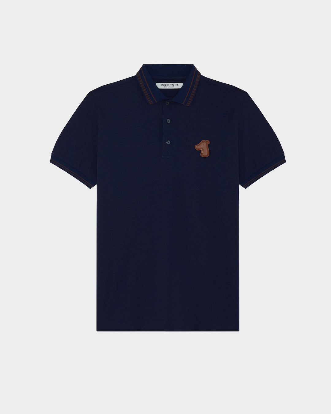 SMILEYHOUND STRIPED RIB COLLAR POLO WITH LEATHER PATCH