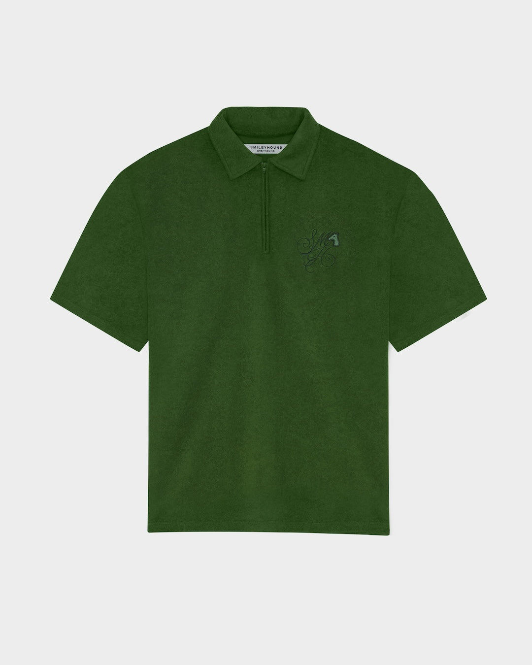 SMILEYHOUND TERRY HALF-ZIP POLO WITH SCRIPT INITIAL LOGO