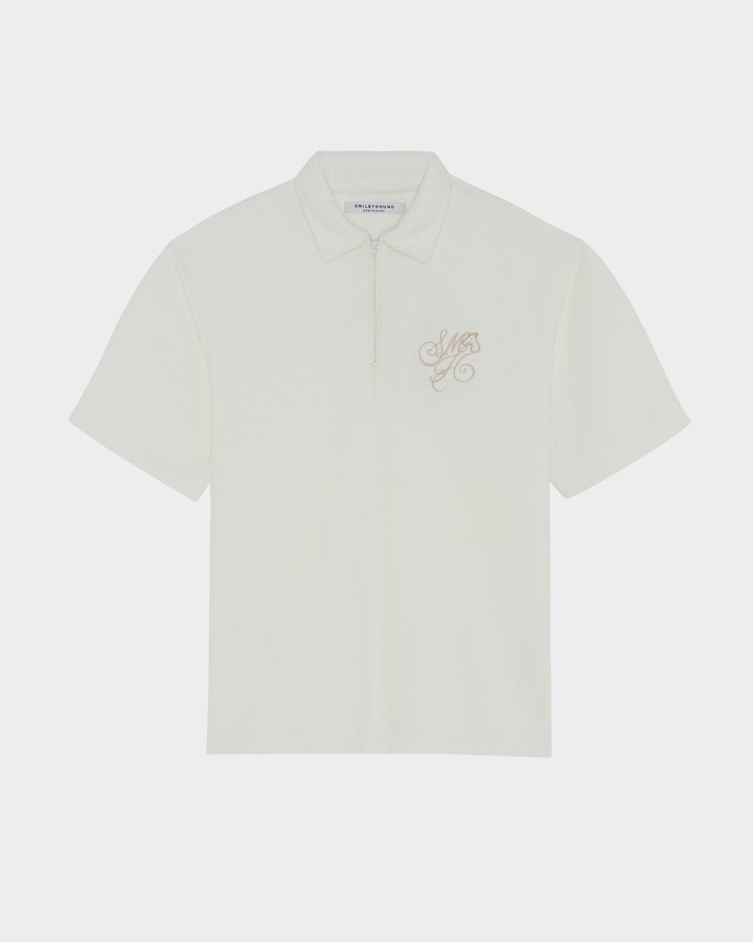 SMILEYHOUND TERRY HALF-ZIP POLO WITH SCRIPT INITIAL LOGO