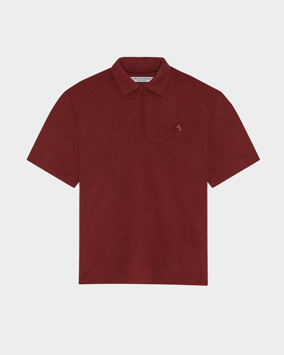 SMILEYHOUND TERRY HALF-ZIP POLO WITH SCRIPT INITIAL LOGO