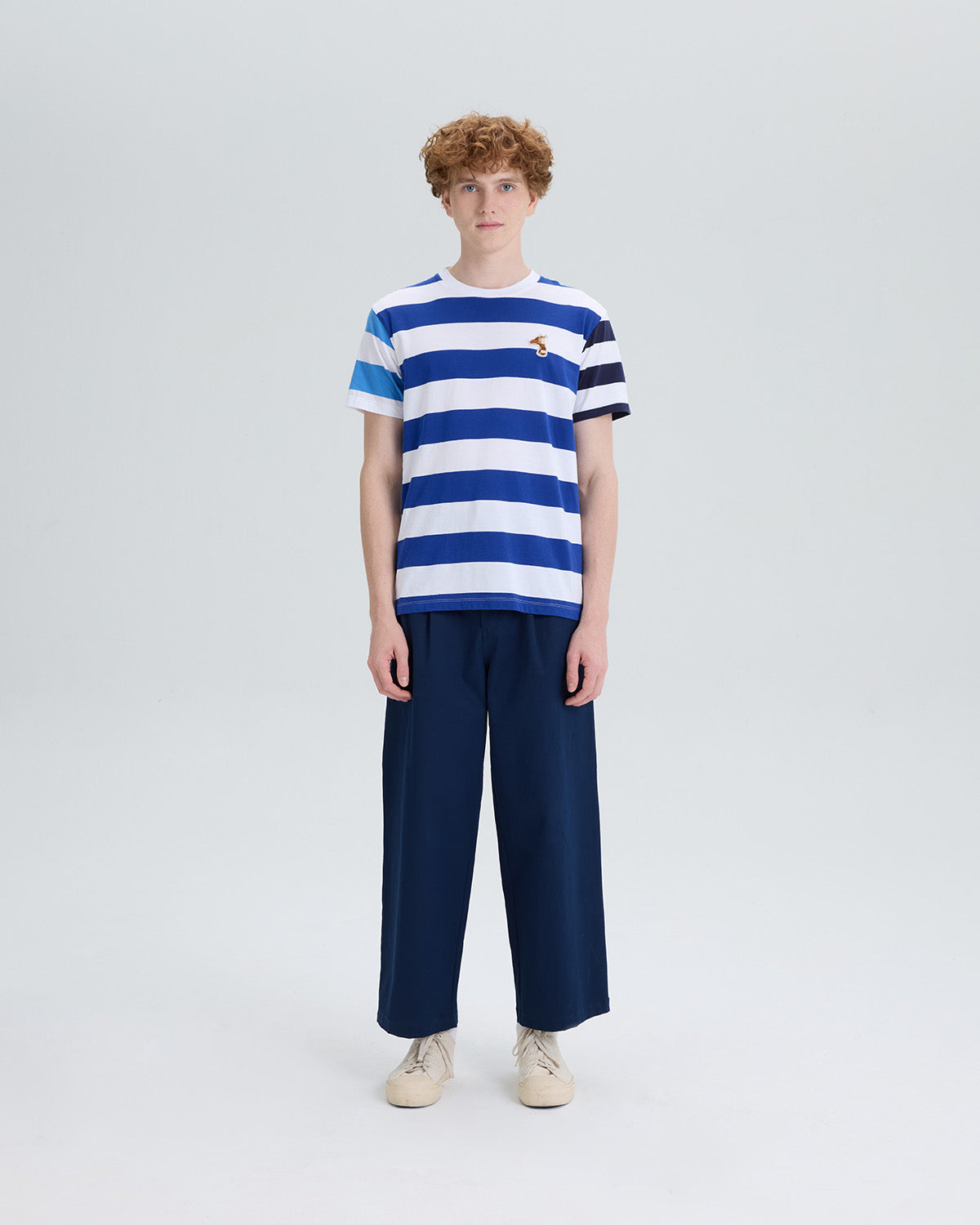 STRIPE T-SHIRT WITH LOGO EMBROIDERED