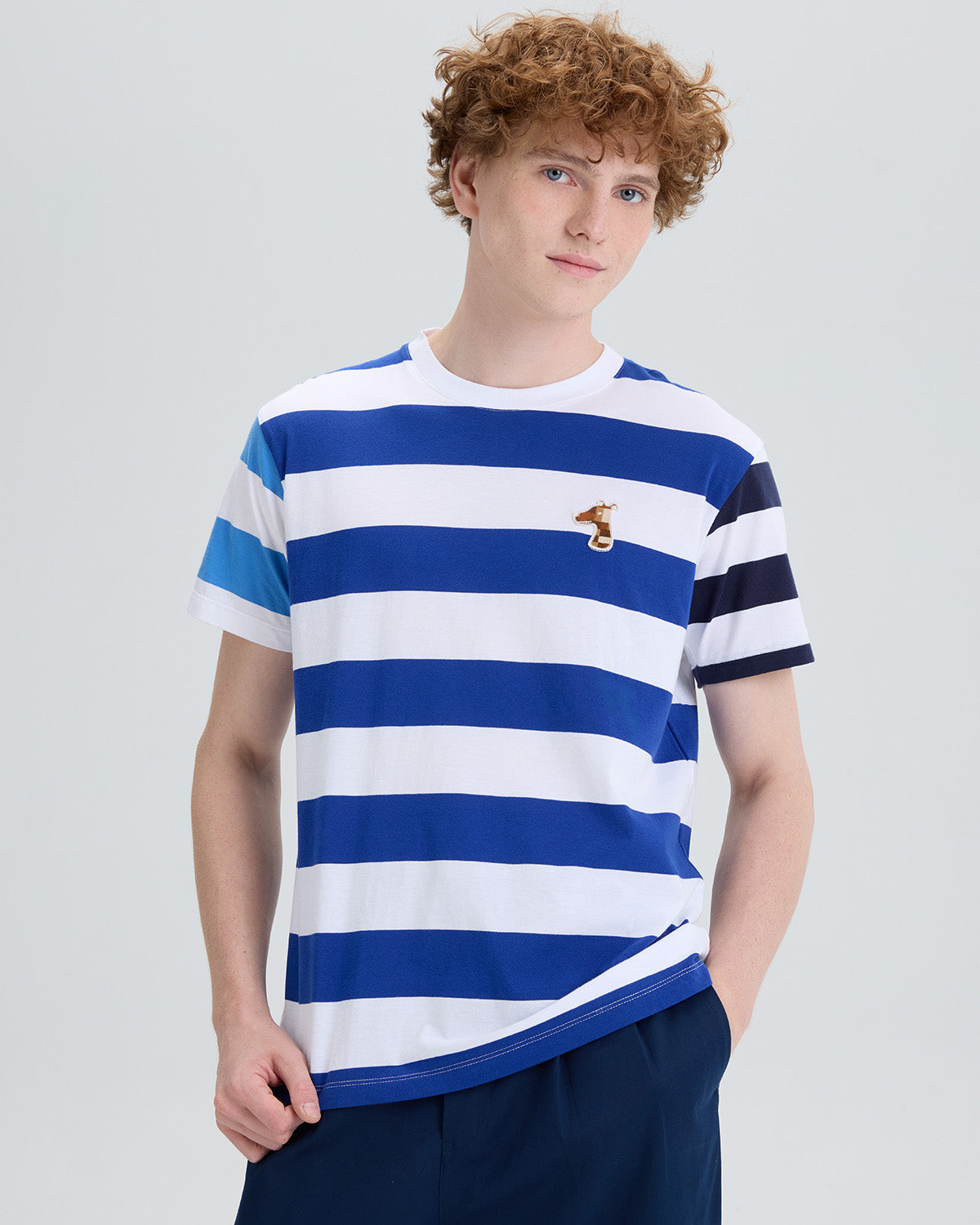 STRIPE T-SHIRT WITH LOGO EMBROIDERED