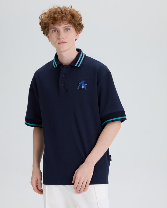 STRIP DETAILED POLO SHIRT WITH LOGO EMBROIDERED