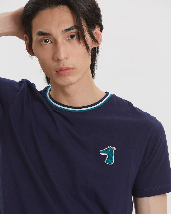 CLASSIC FIT STRIPED COLLAR T-SHIRT WITH LOGO EMBROIDERED
