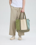 COTTON CORDUROY COLOR BLOCK TOTE BAG WITH LOGO EMBROIDERED