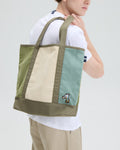 COTTON CORDUROY COLOR BLOCK TOTE BAG WITH LOGO EMBROIDERED