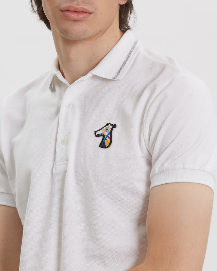 LUREX RIB COLLAR  POLO SHIRT WITH LOGO EMBROIDERED