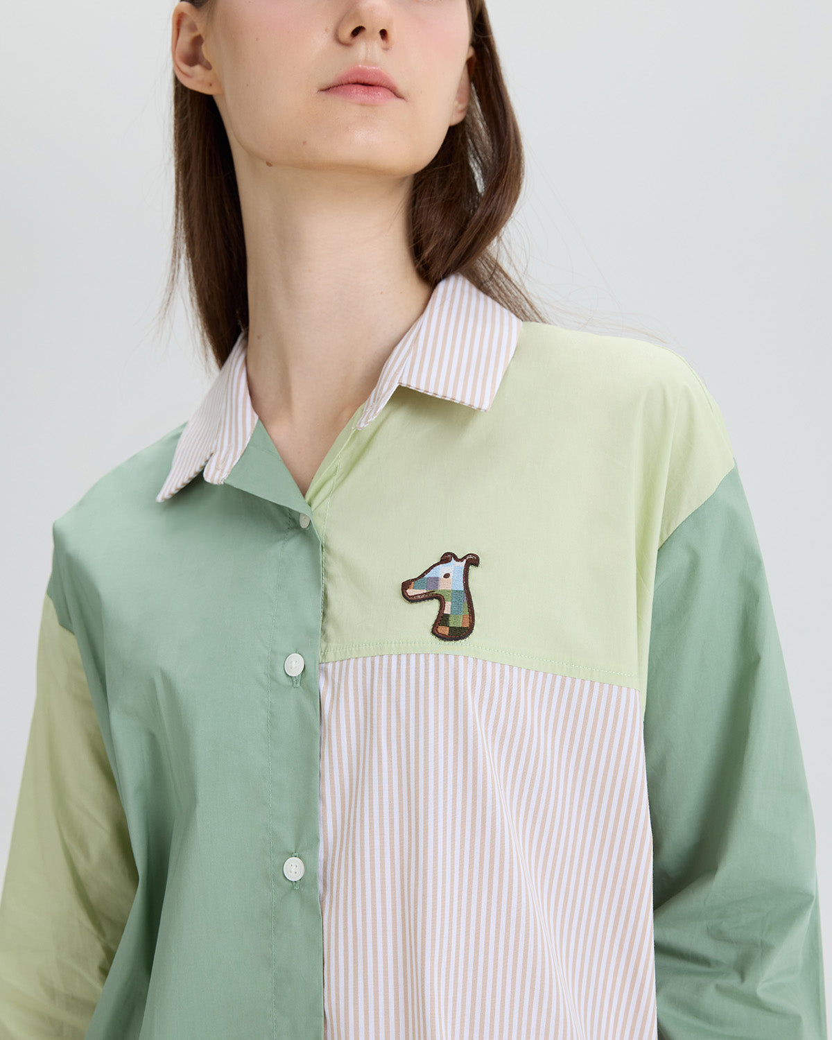 STRIPED COLOR-BLOCK SHIRT DRESS WITH LOGO EMBROIDERED