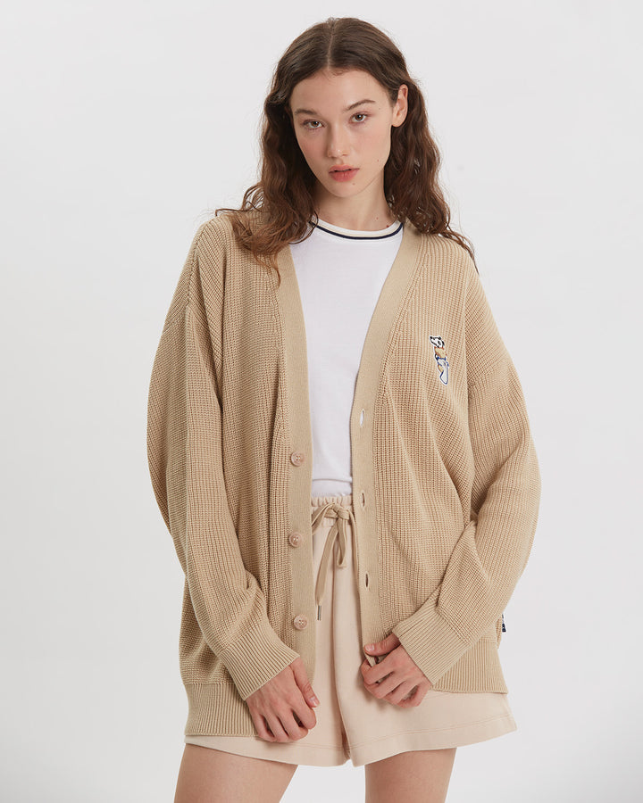 TEXTURED KNITTED CARDIGAN WITH LOGO EMBROIDERED