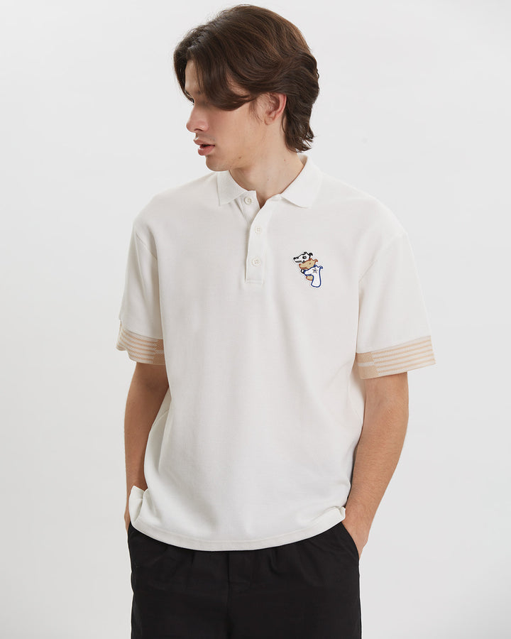 CONTRAST CUFF POLO SHIRT WITH LOGO EMBROIDERED