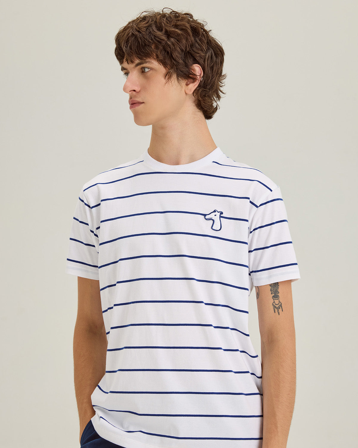 REGULAR FIT STRIPED  T-SHIRT WITH  LOGO EMBROIDERED