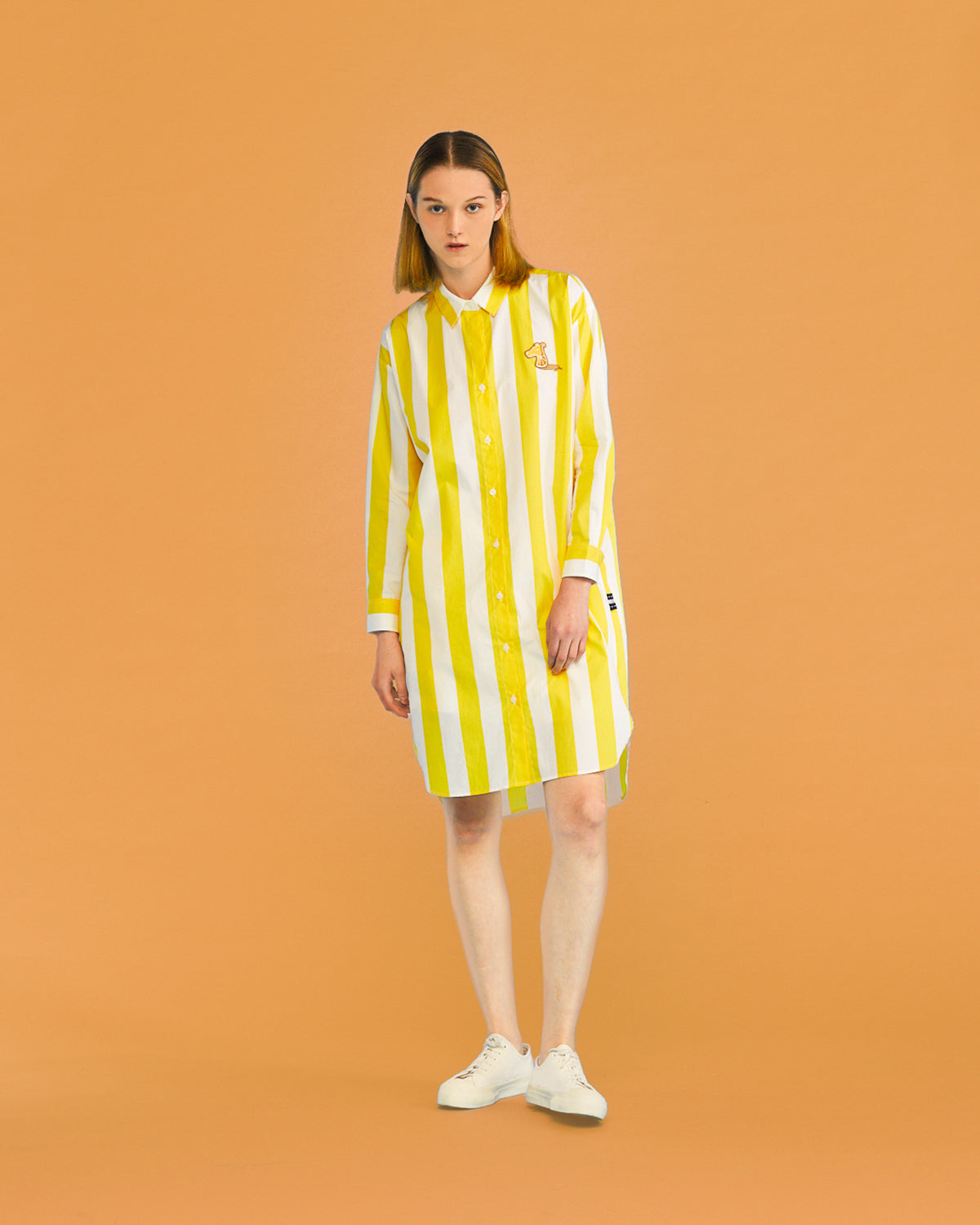 SUMMER STRIPE SHIRT DRESS WITH LOGO EMBROIDERED