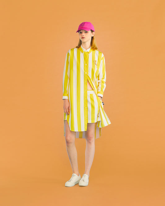 SUMMER STRIPE SHIRT DRESS WITH LOGO EMBROIDERED