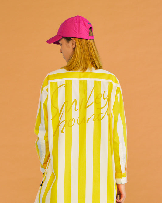SUMMER STRIPE SHIRT DRESS WITH LOGO EMBROIDERED