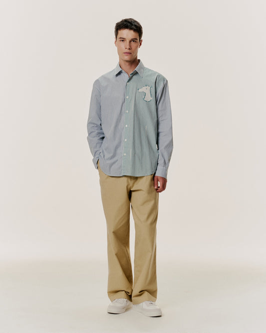 STRIPED-POPLIN REGULAR SHIRT WITH BOLD LOGO