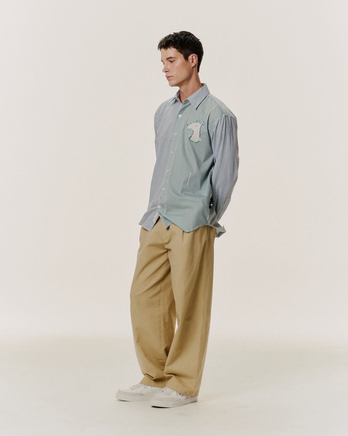 STRIPED-POPLIN REGULAR SHIRT WITH BOLD LOGO