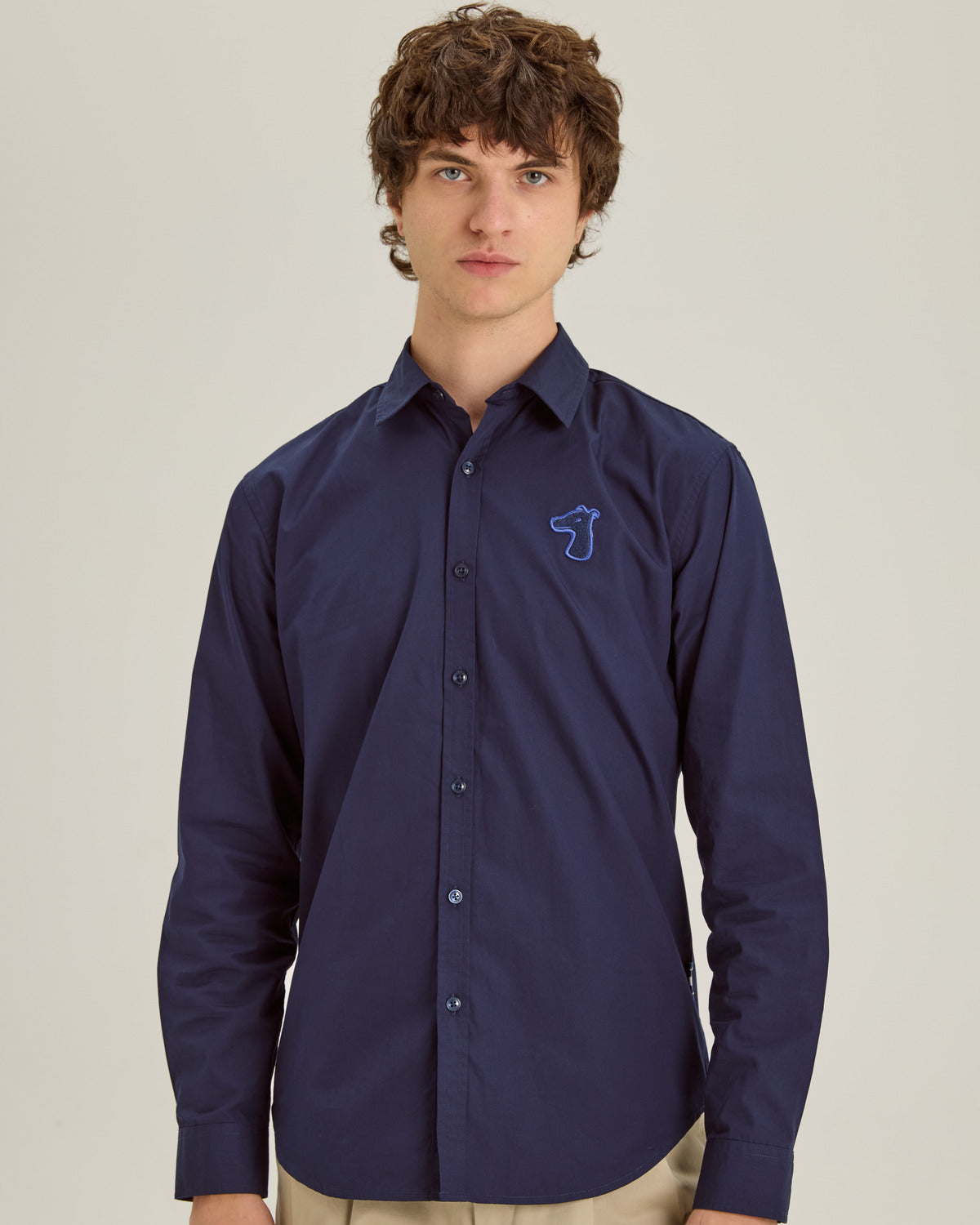 POPLIN SLIM SHIRT WITH LOGO EMBROIDERED