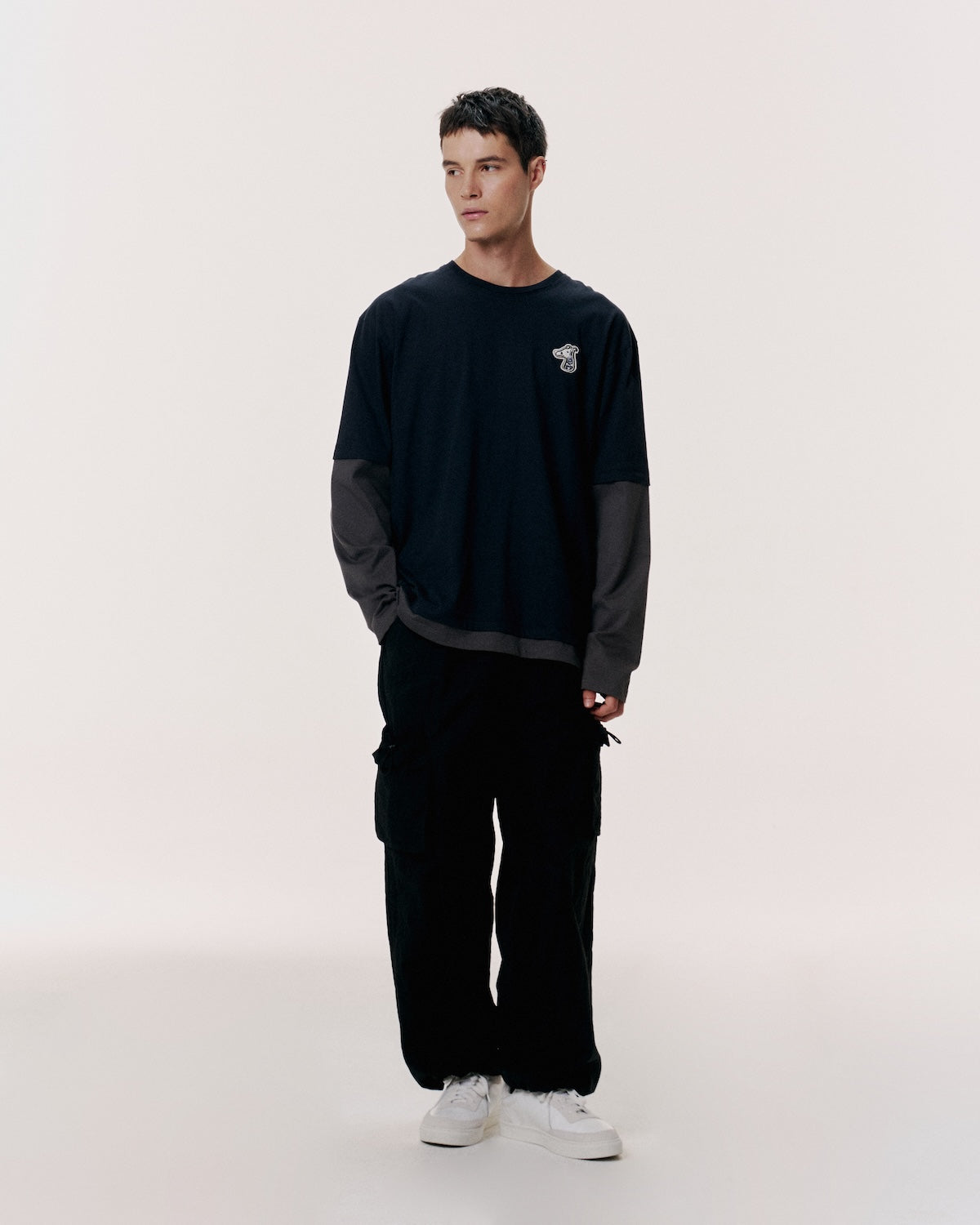 DOUBLE LAYERED LONG-SLEEVE T-SHIRT WITH LOGO EMBROIDERED