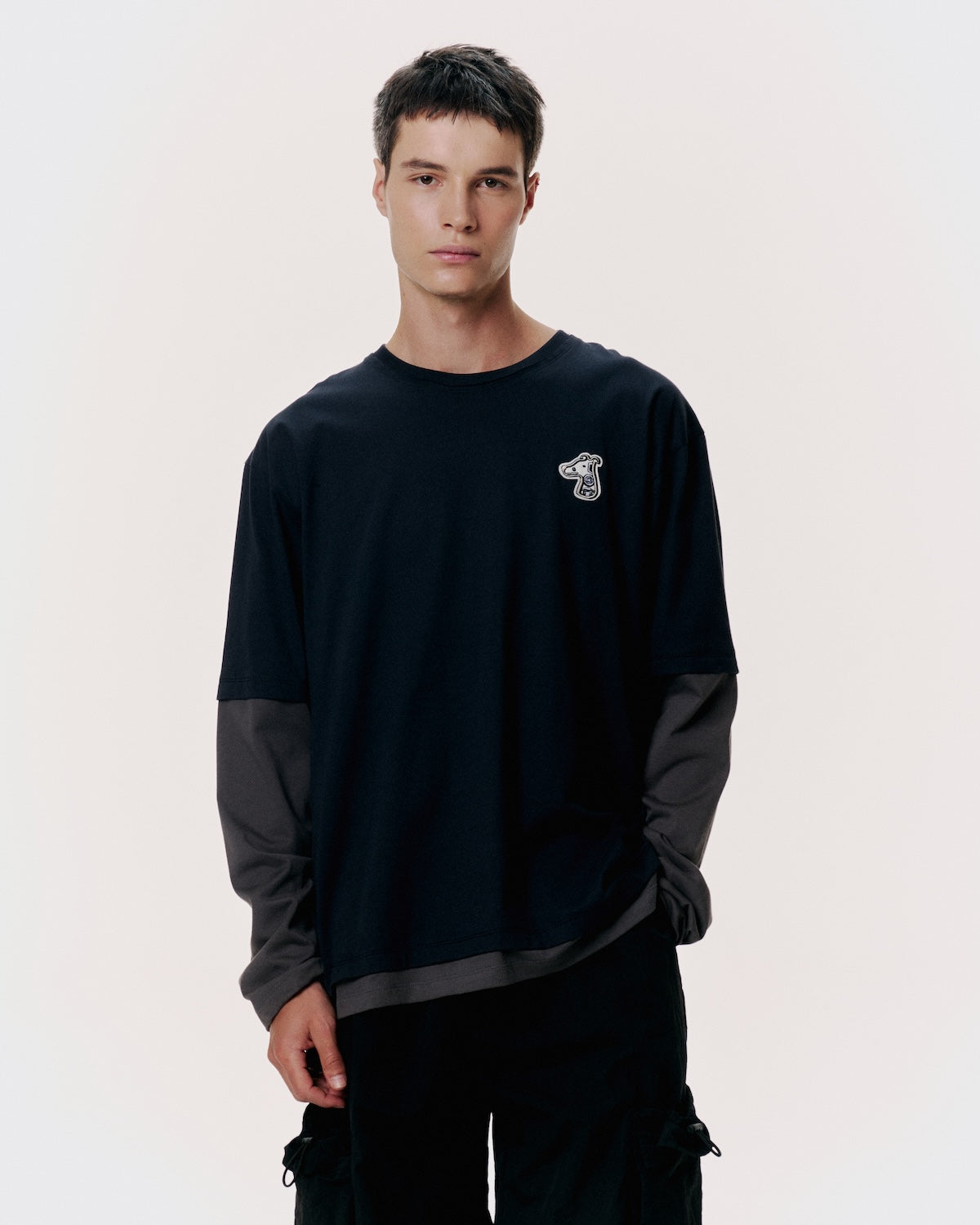 DOUBLE LAYERED LONG-SLEEVE T-SHIRT WITH LOGO EMBROIDERED